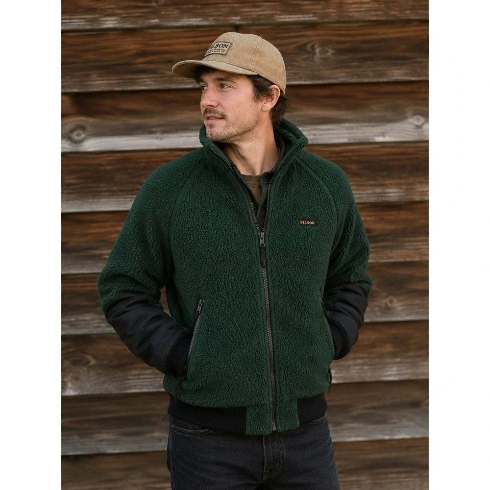 $195 Men's Sherpa Fleece Bomber Jacket - Fir XS Vintage